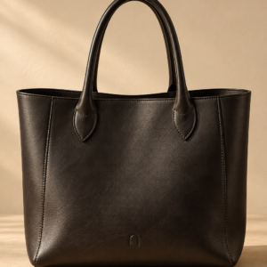 Black leather tote bag, The Marlow, large
