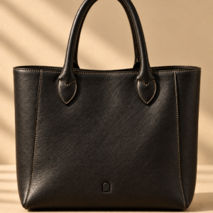 Black leather tote bag, The Marlow, medium