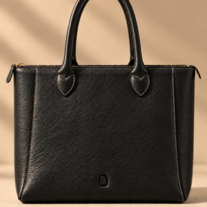 Black leather work tote, The Lorne, medium
