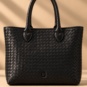 Black woven leather tote, The Wren, regular