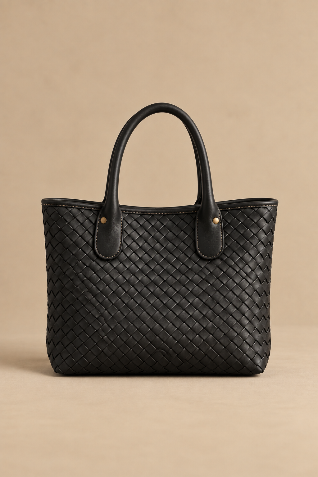 Black woven leather tote, The Wren, small