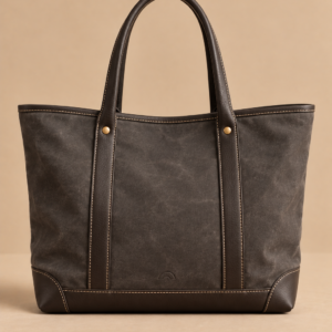 Charcoal & Black canvas and leather tote, The Ellis, large