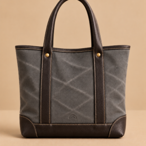 Charcoal & Black canvas and leather tote, The Ellis, small