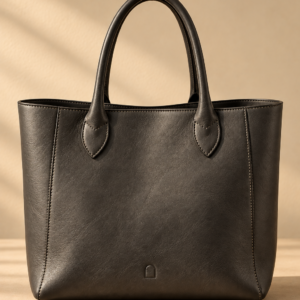 Charcoal leather tote bag, The Marlow, large