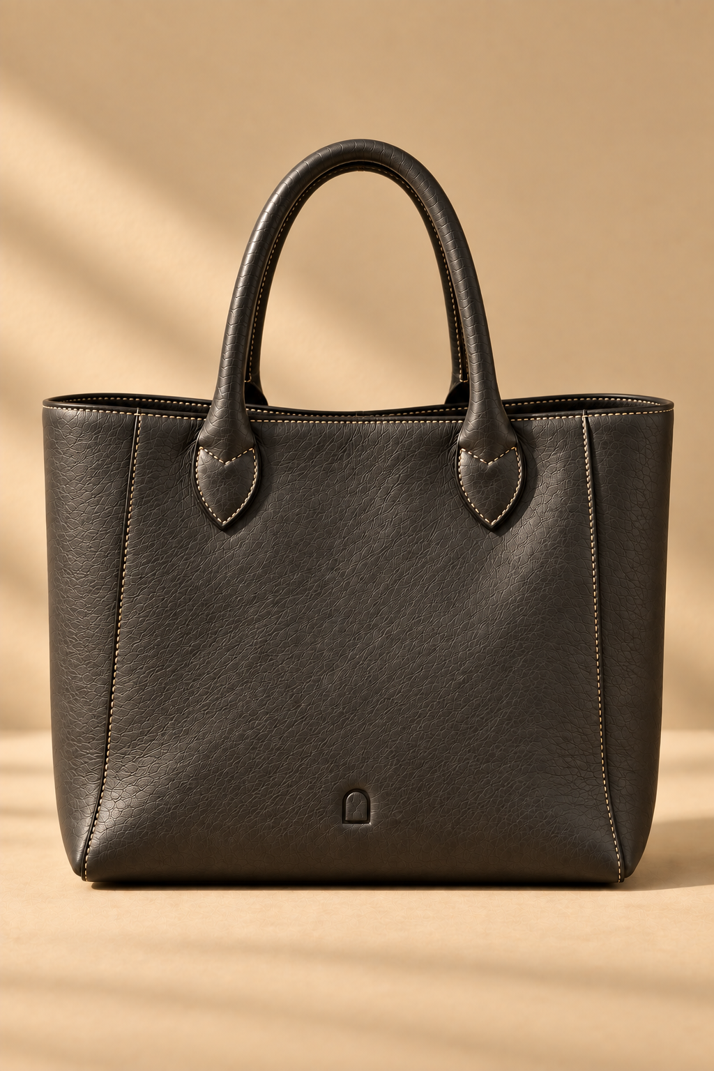 Charcoal leather tote bag, The Marlow, medium