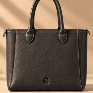 Charcoal leather work tote, The Lorne, medium