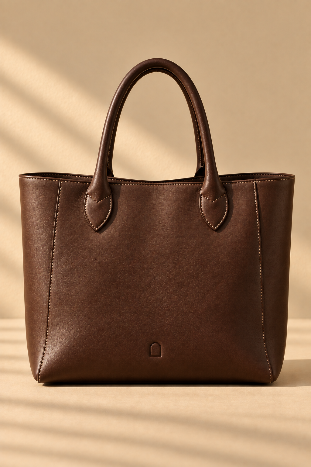 Chocolate leather tote bag, The Marlow, large