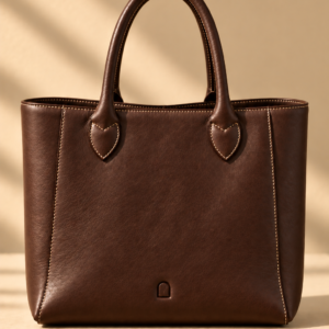 Chocolate leather tote bag, The Marlow, medium