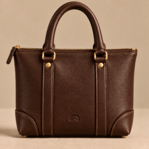 Chocolate small leather tote, The Juno