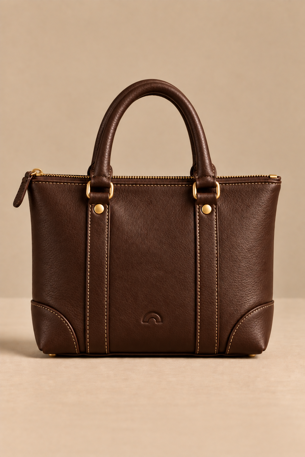 Chocolate small leather tote, The Juno