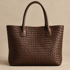 Chocolate woven leather tote, The Wren, regular