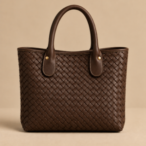 Chocolate woven leather tote, The Wren, small
