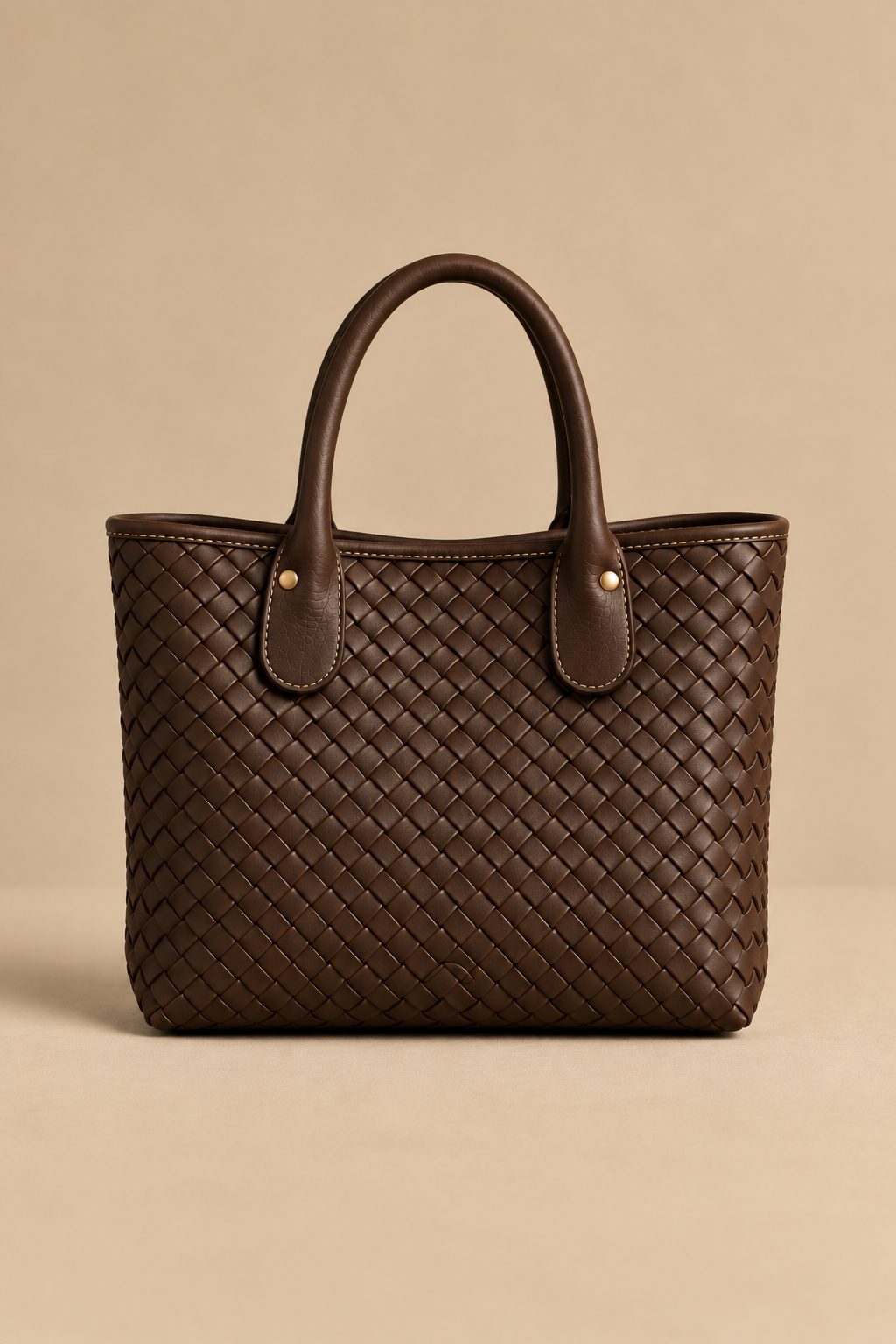 Chocolate woven leather tote, The Wren, small