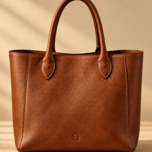 Cognac leather tote bag, The Marlow, large