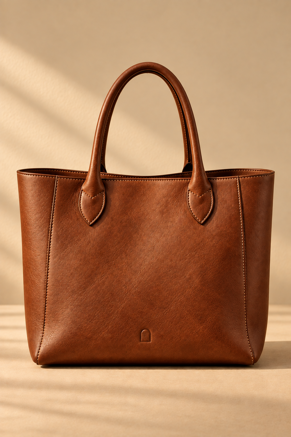 Cognac leather tote bag, The Marlow, large