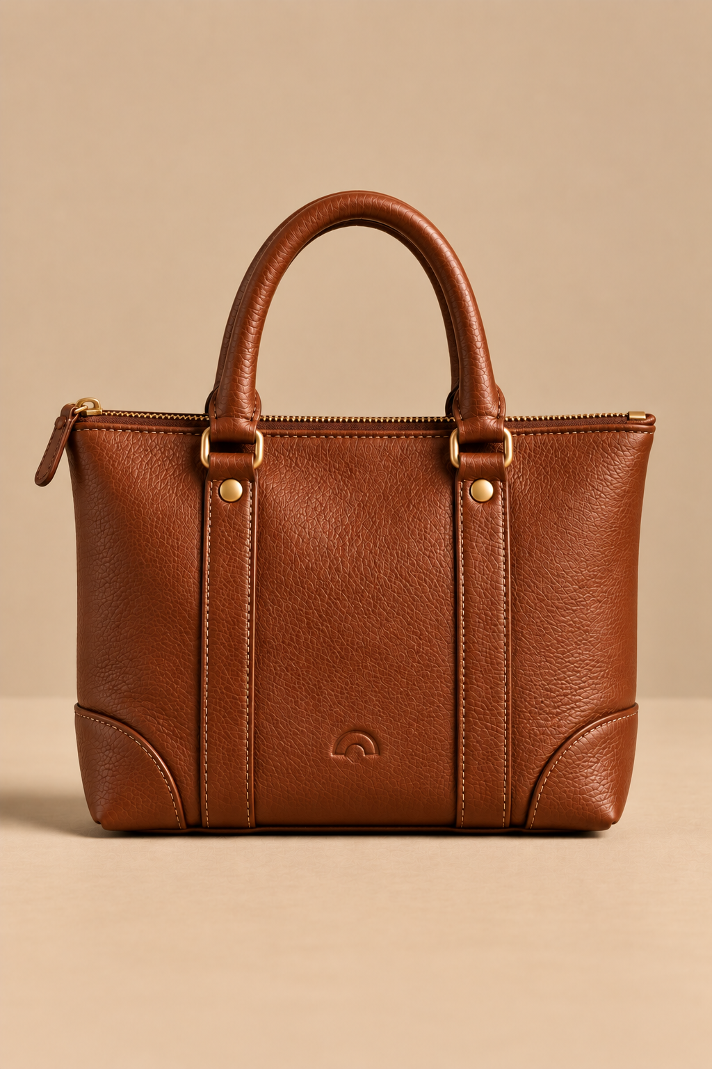 Cognac small leather tote, The Juno