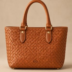 Cognac woven leather tote, The Wren, regular