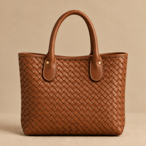 Cognac woven leather tote, The Wren, small