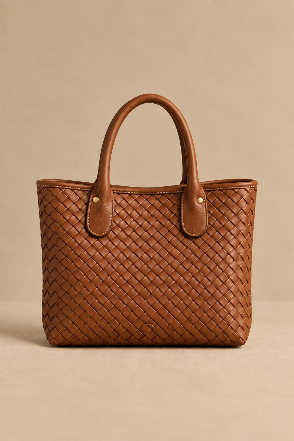Cognac woven leather tote, The Wren, small