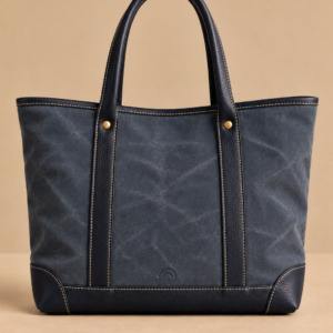 Navy & Chocolate canvas and leather tote, The Ellis, large