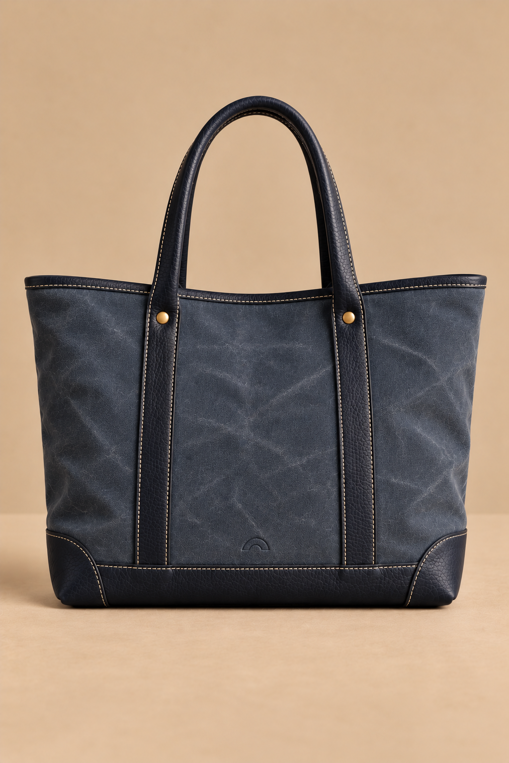 Navy & Chocolate canvas and leather tote, The Ellis, large