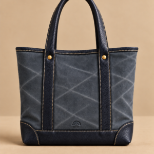 Navy & Chocolate canvas and leather tote, The Ellis, small