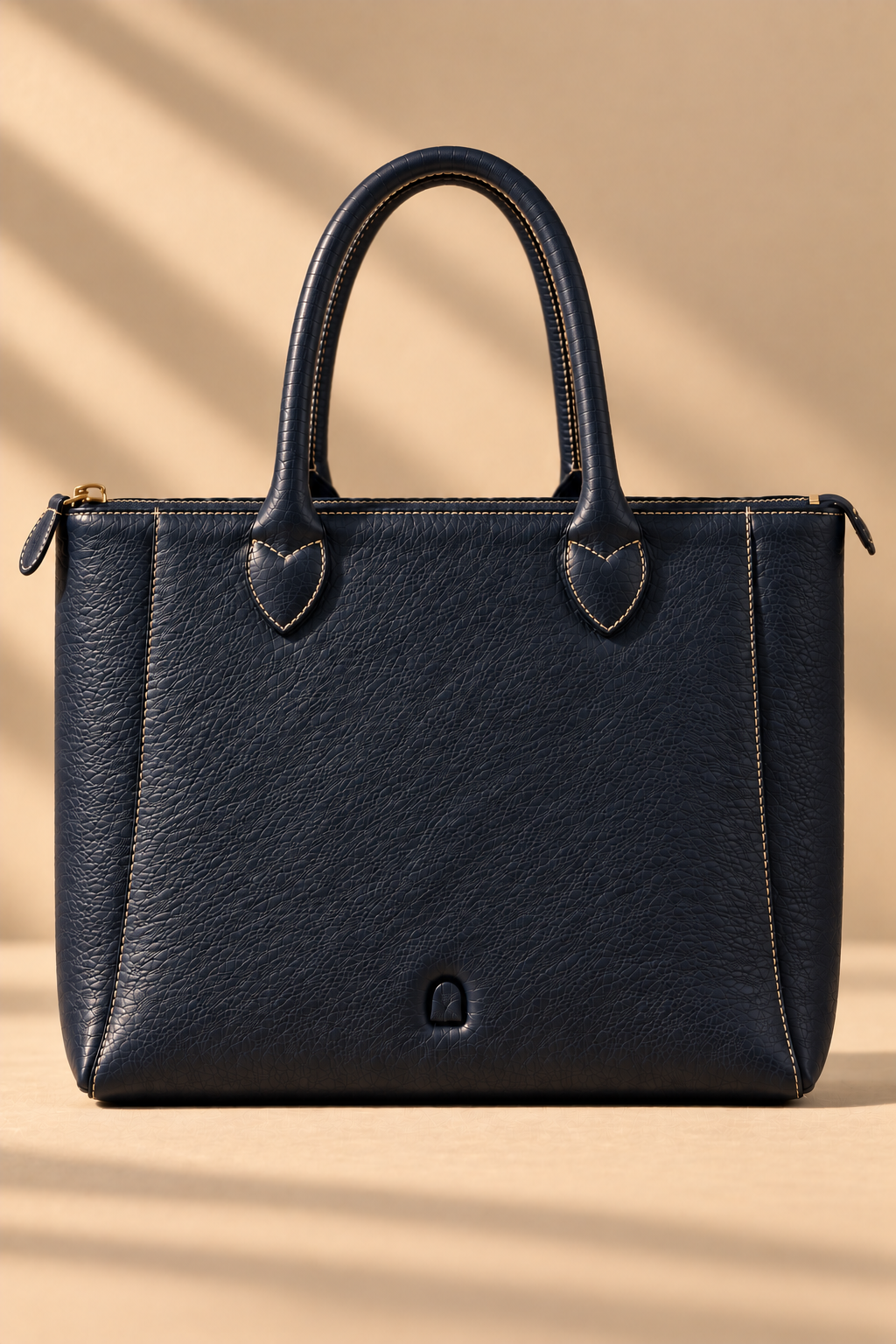 Navy leather work tote, The Lorne, medium