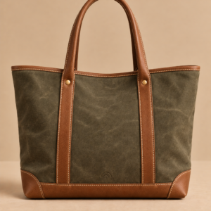 Olive & Tan canvas and leather tote, The Ellis, large