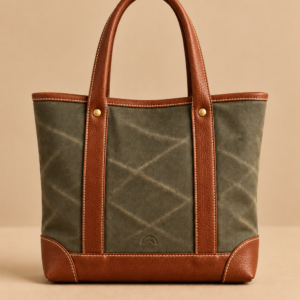 Olive & Tan canvas and leather tote, The Ellis, small