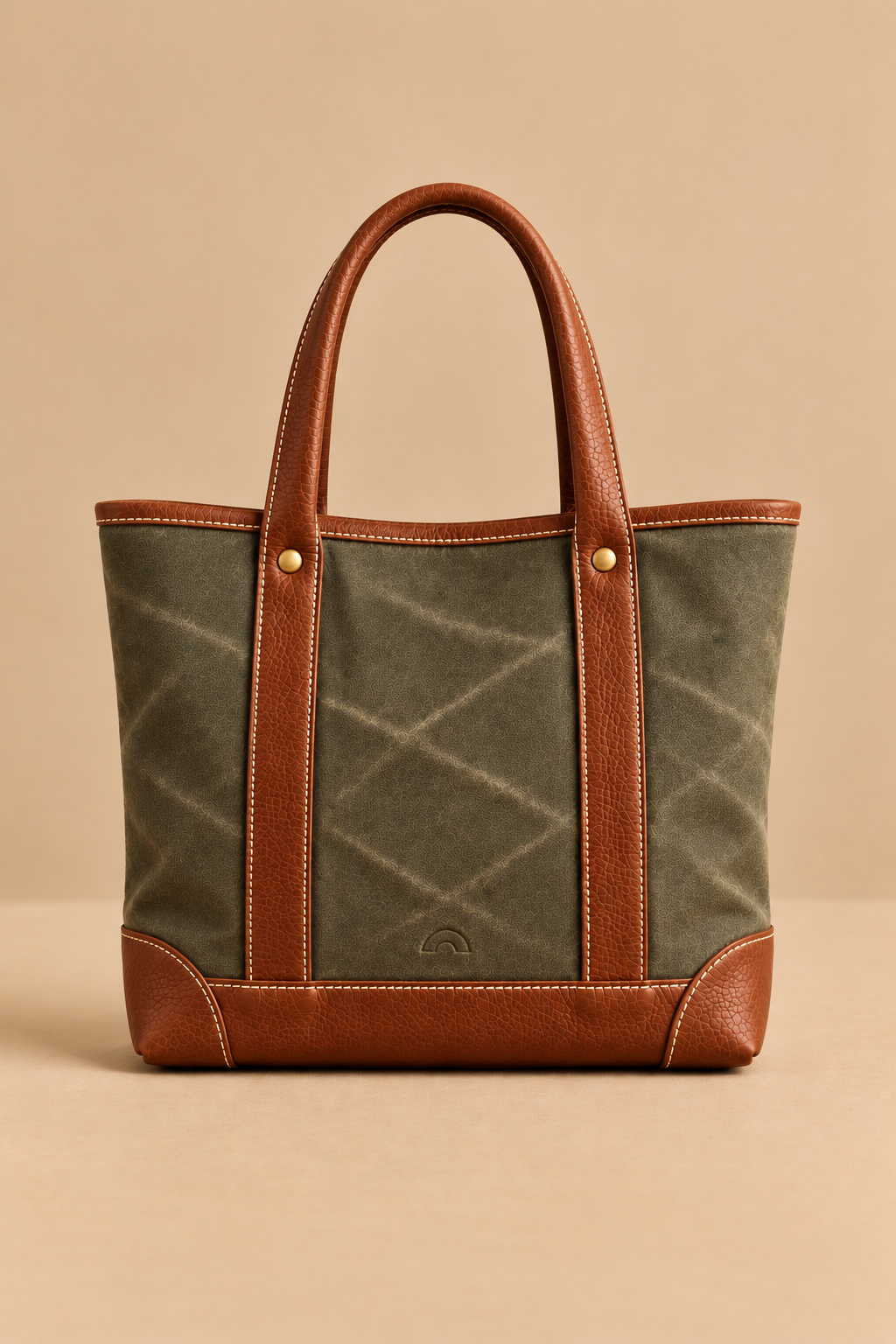 Olive & Tan canvas and leather tote, The Ellis, small