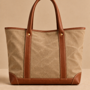 Sand & Cognac canvas and leather tote, The Ellis, large