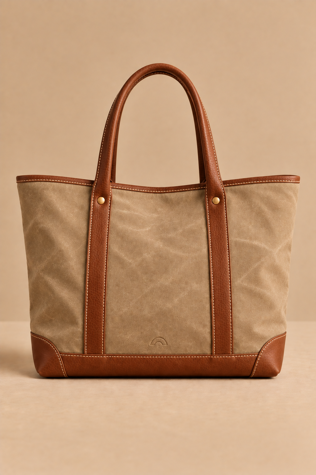Sand & Cognac canvas and leather tote, The Ellis, large