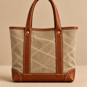 Sand & Cognac canvas and leather tote, The Ellis, small
