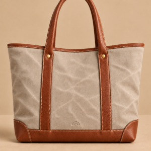 Stone & Tan canvas and leather tote, The Ellis, large