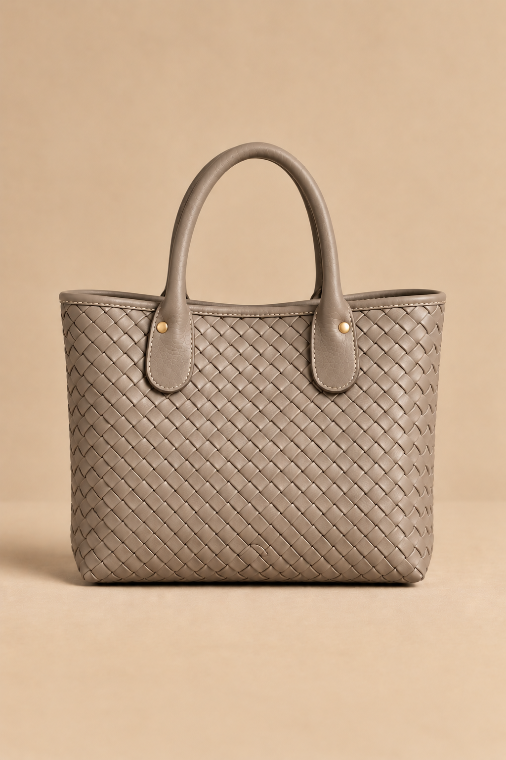 Stone woven leather tote, The Wren, small