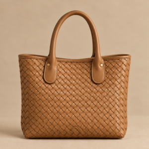 Tan woven leather tote, The Wren, small